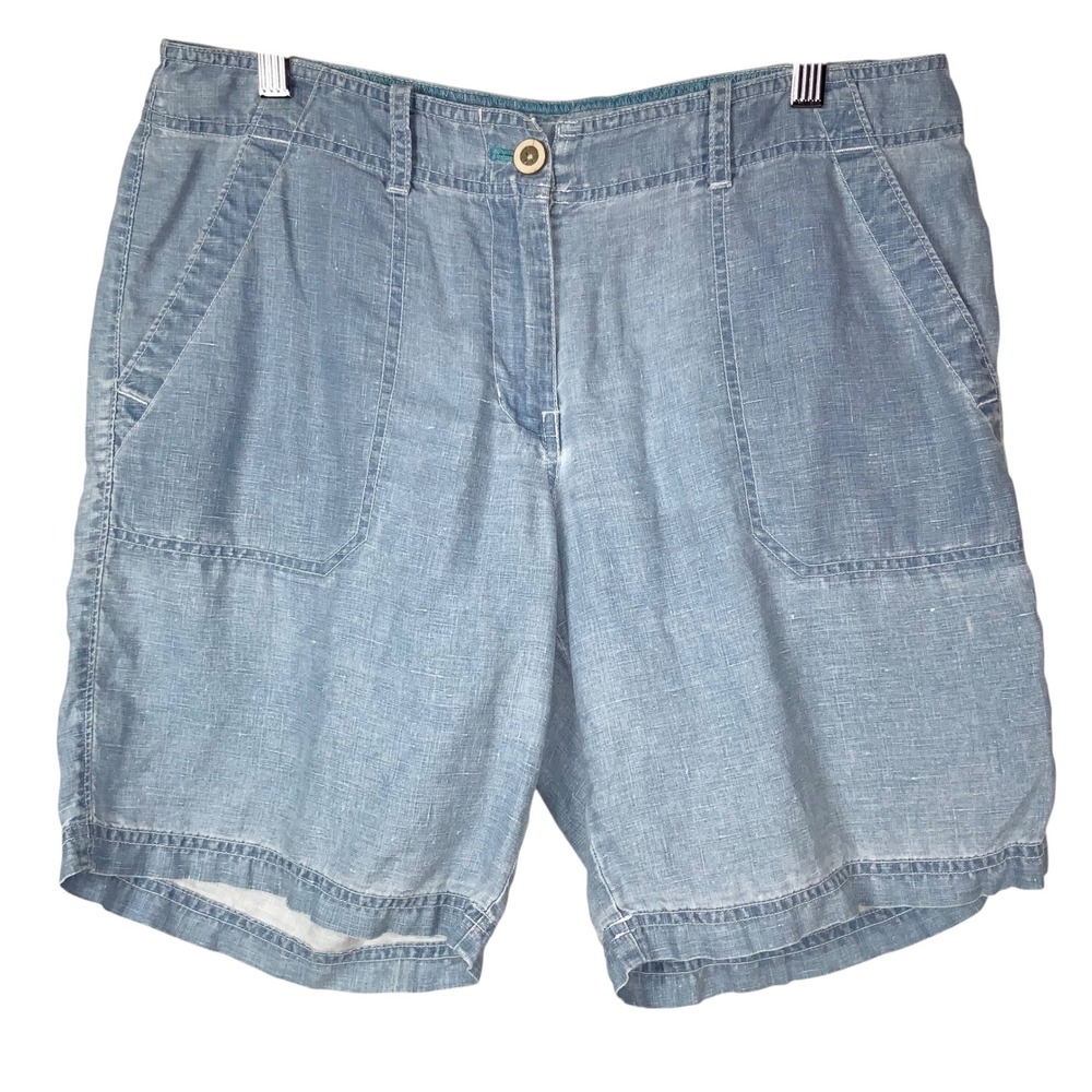 Tommy Bahama Light Blue Linen Shorts 6 Button Zip Fly Mid Rise Marlin Logo